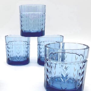 Vintage Anchor Hocking Blue Whiskey Glasses - Lowball Glasses - Set of 4