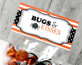 Halloween Bag Topper, Bugs and Kisses Printable Bag Topper, School Treat, DIY, Instant Download