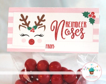 Reindeer Noses Bag Topper, Christmas Bag Topper, Christmas Printable, Printable Bag Topper,  DIY, Printable, Instant Download