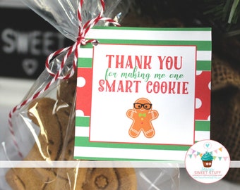 Smart Cookie Tag (boy), Christmas Tag, Holiday Tag, Teacher Gift, Printable Christmas, Printable Christmas Tag, Smart Cookie,  DIY