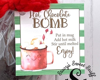 Hot Chocolate Bomb Tag, Hot Cocoa Bomb, Christmas Tag, Printable, Secret Santa, Stocking Stuffer, Teen Christmas