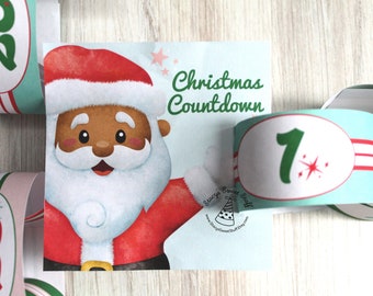 Christmas Countdown, DIY, Printable, Countdown Chain, Dark Skin Santa