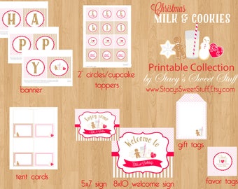 Christmas Milk & Cookies Printable Birthday Party Package, Milk and Cookies, Christmas Birthday, Milk and Cookies Birthday, DIY, PRINTABLE