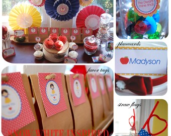 Snow White Birthday, Snow White Party, Snow White Printables, Snow White Banner, Snow White,  Printable Party Package, DIY, CHOOSE 4