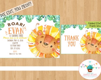 Lion Birthday Invitation, Printable Jungle Invitation