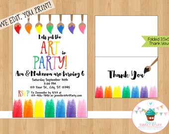 Art Party Birthday Invitation, Paint Party Birthday, Printable, ART1