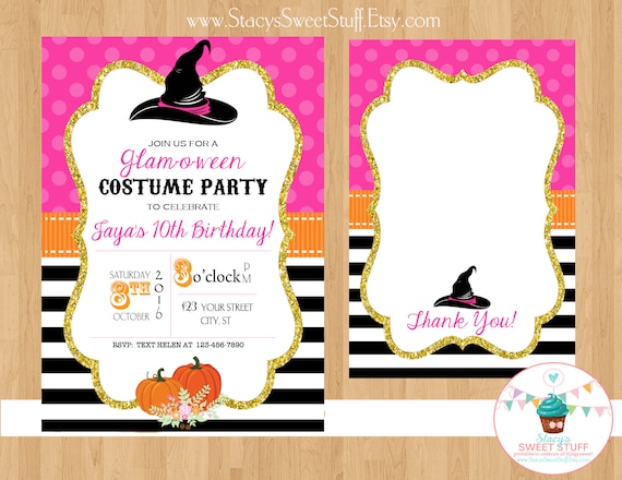 Glam-o-ween birthday invitation, Girly Halloween Invitation, Halloween Birthday, Pink Halloween Invitation, DIY, Printable Il_570xn