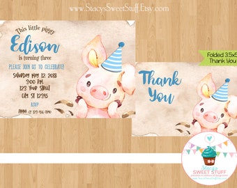Pig Birthday Invitation, Piggy Birthday Invitation, Farm Birthday, Printable Invitation, Boy Farm Birthday, Birthday Invite, Little Piggy