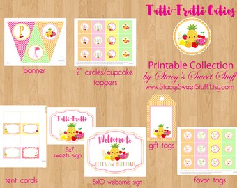 Tutti-Frutti  Birthday, Two-ti Frutti Birthday, Tutti- Fruity Birthday,  Printable Party Package, Cute Fruit, Tutti Fruity Printable