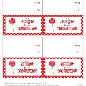 Lollipop Valentine, Valentine Bag Topper, Lollipop, DIY Printable ...