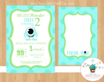 Little Monster Birthday Invitation, Blue, DIY, Printable