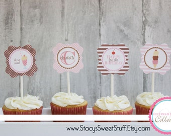 Ice Cream Birthday Cupcake Toppers, Ice Cream Party, Ice Cream Birthday, Cupcake Toppers, Ice Cream Shoppe, Pink Ice Cream, Printable