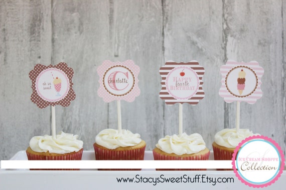 Ice Cream Birthday Cupcake Toppers, Ice Cream Party, Ice Cream Birthday, Cupcake Toppers, Ice Cream Shoppe, Pink Ice Cream, Printable Il_570xn