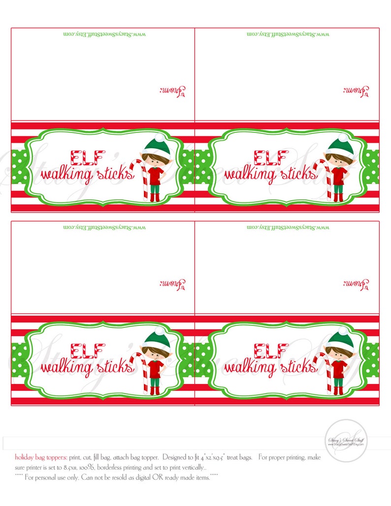 Elf Walking Sticks Christmas Bag Topper Christmas Bag Topper | Etsy