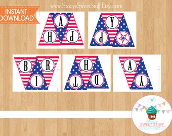 4th of July Birthday Banner, Independence Day Birthday Banner, Printable Birthday Banner, Instant Download Banner