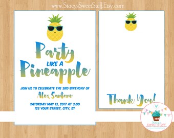 Pineapple Birthday Invitation (blue), Party like a pineapple, blue pineapple, pineapple birthday, Printable Invitation, Birthday Invite, DIY