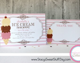 Ice Cream Birthday Invitation, Ice Cream Party, Ice Cream Birthday, Invitation, Invite, Ice Cream Shoppe, Pink Ice Cream Invite, Printable