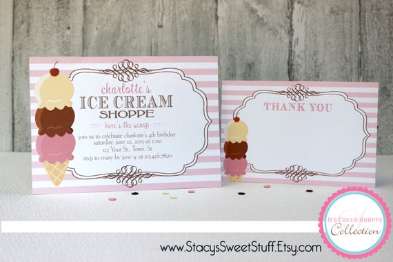 Ice Cream Birthday Invitation, Ice Cream Party, Ice Cream Birthday, Invitation, Invite, Ice Cream Shoppe, Pink Ice Cream Invite, Printable Il_570xn