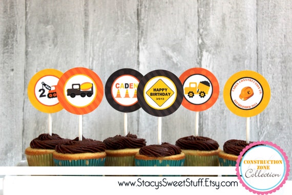Construction Birthday Cupcake Toppers, Construction Party, Printable Cupcake Toppers, Construction Zone, Boys Birthday, Dump Truck,Printable Il_570xn