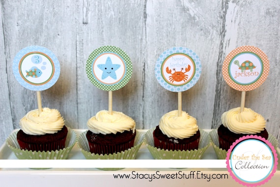 Under the Sea Cupake Toppers, Under the Sea Birthday, Blue, Summer Birthday, Ocean Birthday, printable cupcake toppers, DIY Printable Il_570xn