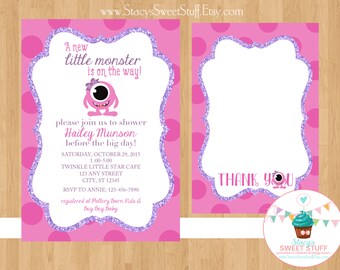 Little Monster Baby Shower Invitation, Pink, DIY, Printable