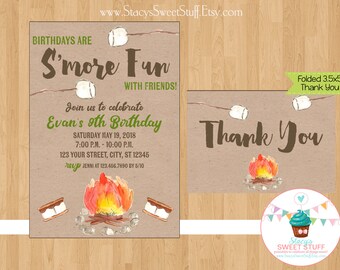 Smore Birthday Invitation, Smore Invite, Smore Birthday Party, Camping Birthday Invitation, Bonfire Birthday Invitation,Printable Invitation