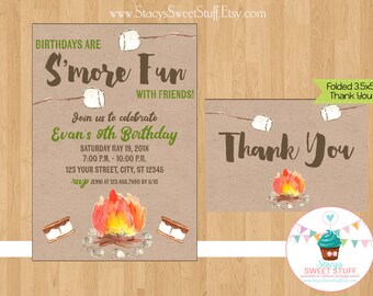 Smore Birthday Invitation, Smore Invite, Smore Birthday Party, Camping Birthday Invitation, Bonfire Birthday Invitation,Printable Invitation