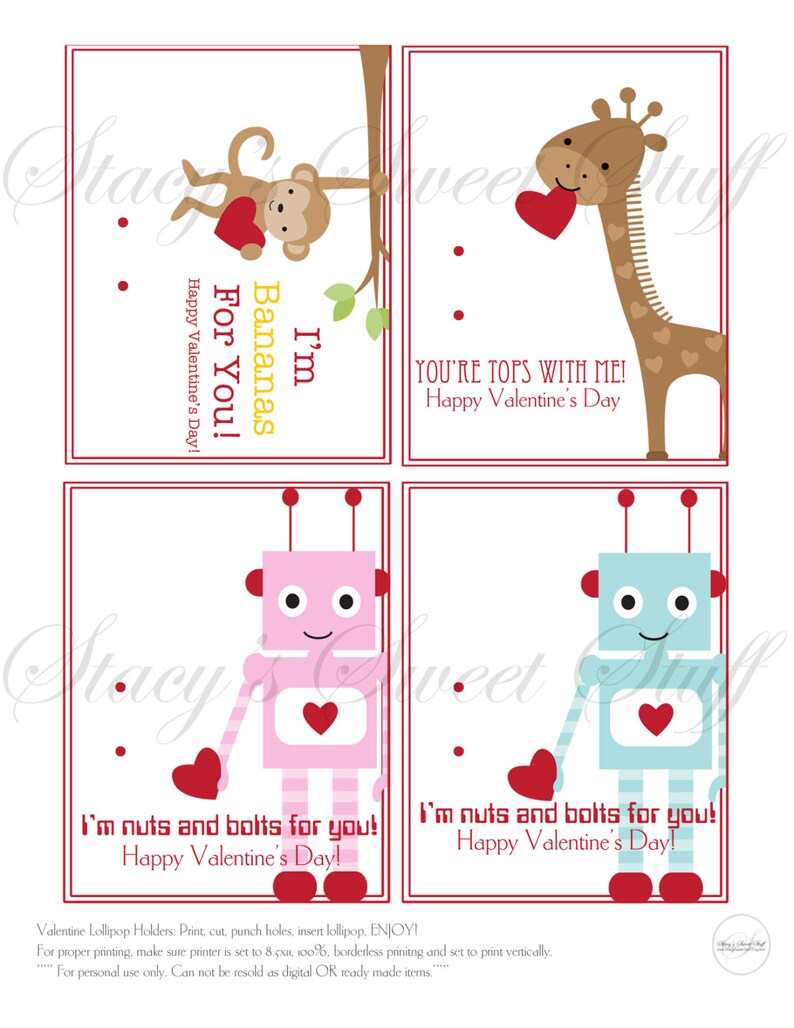 Lollipop Valentine Lollipop Holders DIY Printable Valentine | Etsy