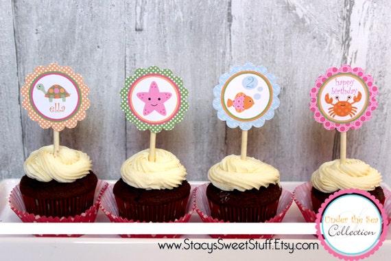 Under the Sea Cupcake Toppers, Pink, DIY Printable Il_570xn