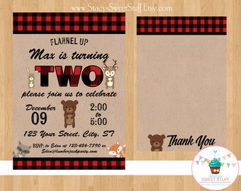 Lumberjack Birthday Invitation, Lumberjack Birthday Invite, Lumberjack Party, Buffalo Plaid,  Printable Invitation, Woodland Birthday ,DIY