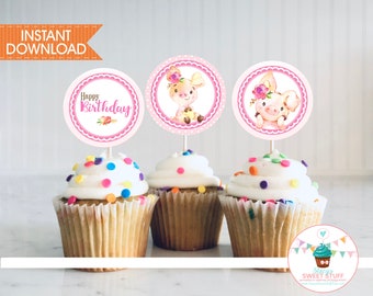 Pig Birthday Cupcake Toppers, Printable Cupcake Toppers, INSTANT DOWNLOAD, PIG1