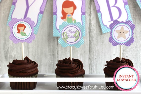 Mermaid Cupcake Toppers, Mermaid Birthday, Little Mermaid, Birthday, Cupcake Toppers, Cupcake Picks, Mermaid Party, Under the Sea Party Il_570xn