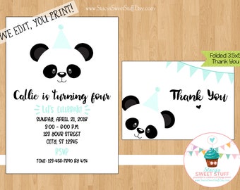 Panda Birthday Invitation, Panda Invite, Panda Birthday Party, Panda Bear Birthday Invitation, Printable Invitation, DIY Birthday