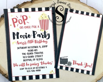 Movie Birthday Invitation, Movie Invite, Movie Birthday, Movie Party, Popcorn Invitation, Popcorn Invite, Popcorn Birthday, DIY, Printable