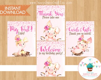 Pig Birthday Printable Party Signs, PIG1