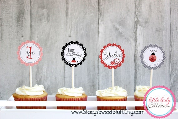 Ladybug Cupcake Toppers, Little Lady Cupcake Toppers, Ladybug Birthday, Ladybug Party, Printable Cupcake Toppers, Ladybug Party Decor Il_570xn