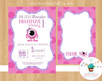 Little Monster Birthday Invitation (Pink), DIY, Printable