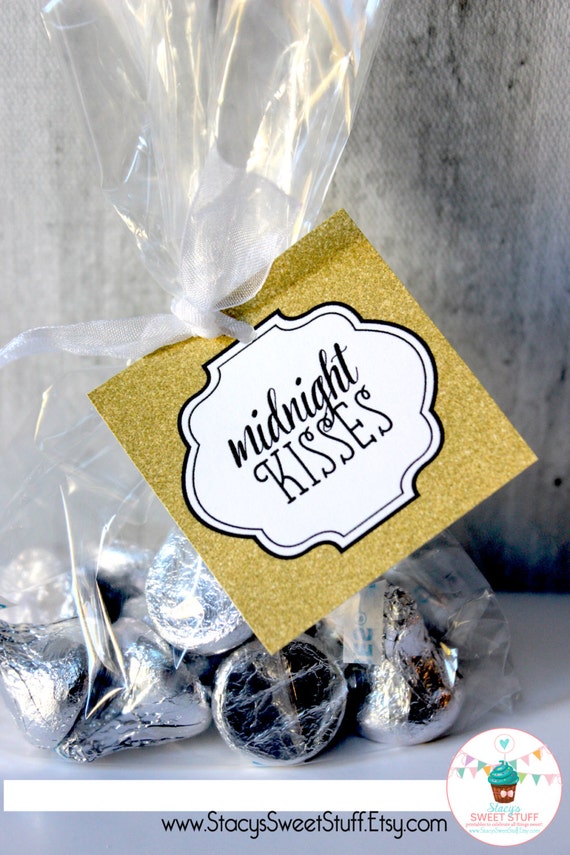 Midnight Kisses, Kisses Tag, New Years Eve, Party Favor, GOLD, DIY ...