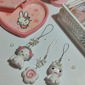 Kawaii Bunny & Kitty Clay Charm Set: Handmade Bag Charms