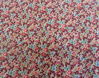 1800S Reproduction Andover Fabric Rust with Roses & Teal Daisies 1 Yard # 634E