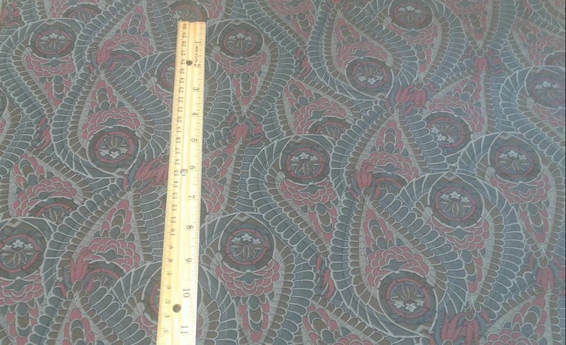 1800S Vintage Reproduction Fabric by RJR Dark Gray and Burgundy Paisley Like Design by Jinny Beyer 2 Yard Piece #785