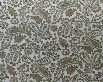 Vintage Cotton Fabric Olive Green Paisley 1 yard 17" piece #801