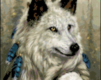 Enchanting Wolf Forest Deity Full Coverage Counted Cross Stitch Pattern (Instant Download)