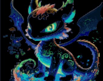 Adorable Baby Dragon Full Coverage Counted Cross Stitch Pattern - Instant Download PDF