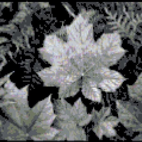 Leaves in Black and White Cross Stitch Pattern