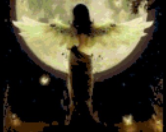 Glowing Moon Angel - An Original Counted Cross Stitch Pattern.