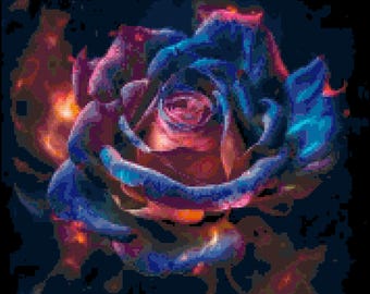 Fiery Hypnotic Rose Cross Stitch Pattern - Downloadable PDF (176 x 176 Stitches)