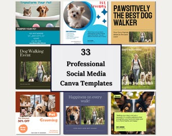Pet Business Canva Templates: Dog Grooming, Walker, Sitter Social Media (PDF Download)