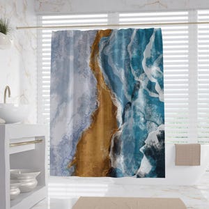 Wave Shower Curtain, 100% Waterproof, Art Style Bathroom Decor, Housewarming Gift