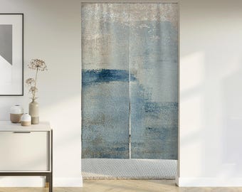 Blue Art Noren Door Curtain with Velcro/Rod pocket, Japanese Curtain for Kitchen/Bedroom/Wardrobe Window Treatments for Partition